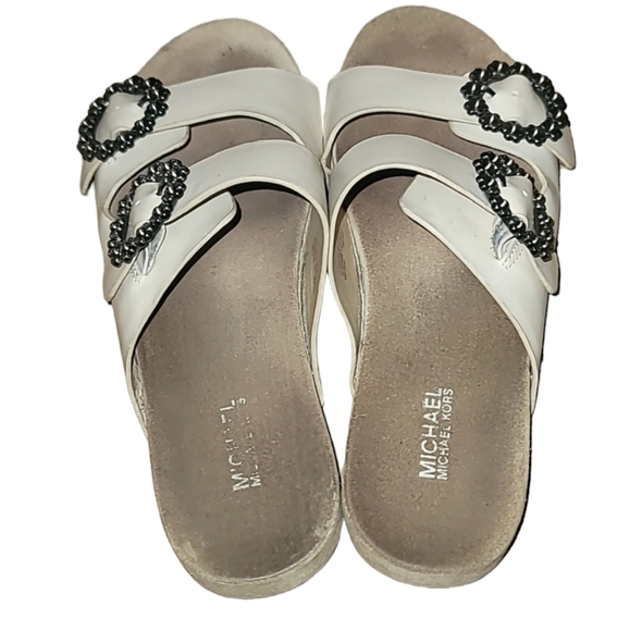 Michael Kors Leather Slides with Silver Concho Buckles. - Picture 3 of 5